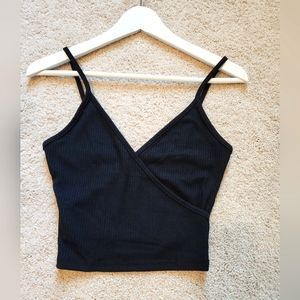 Black Ribbed Crop Top with Spaghetti Straps sz S